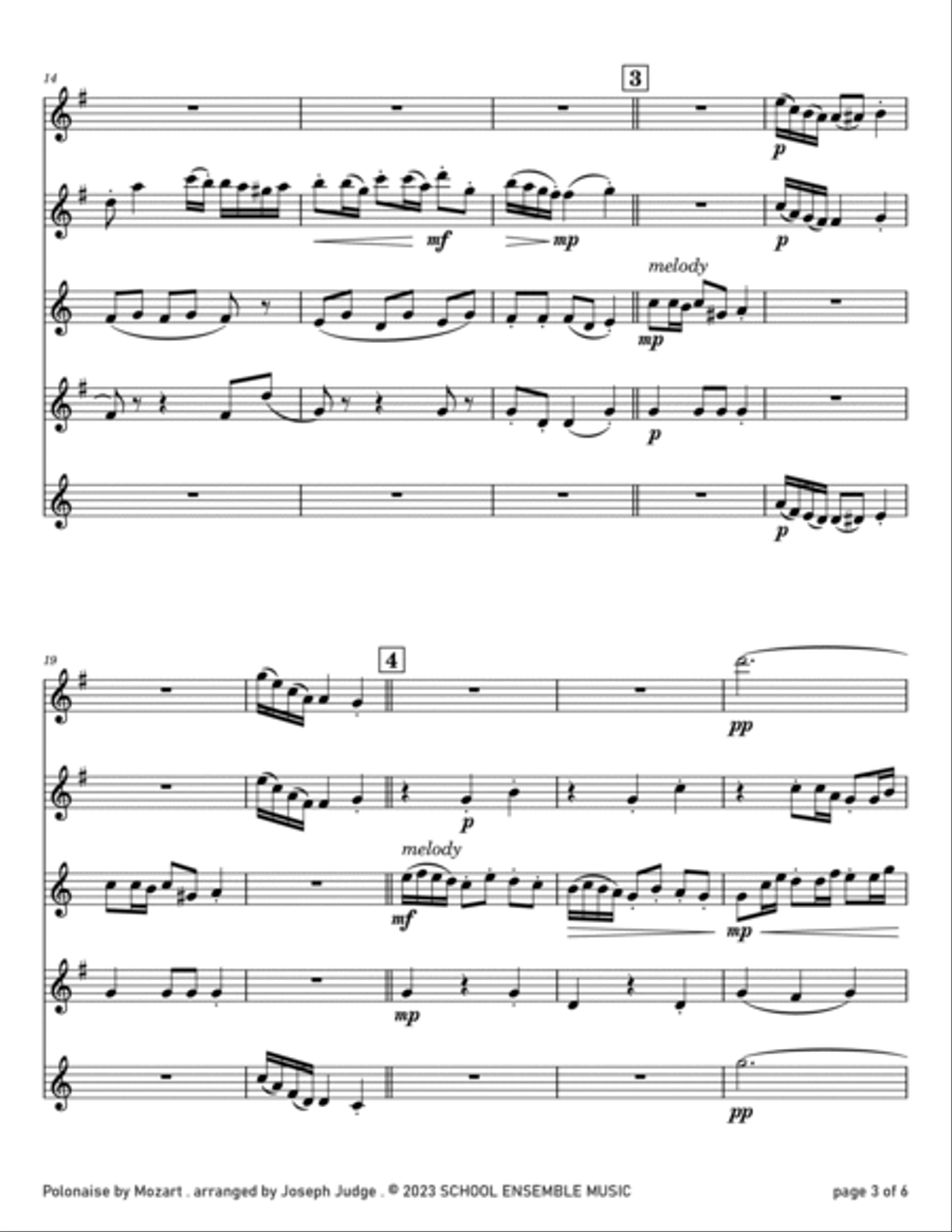 Polonaise by Mozart for Saxophone Quartet in Schools Saxophone Quartet scores gallery preview page 3