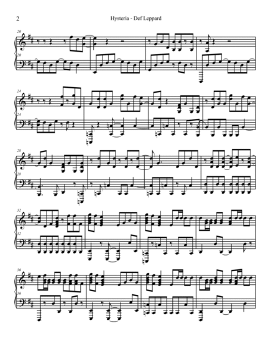 Hysteria Hysteria Piano Solo scores gallery preview page 2