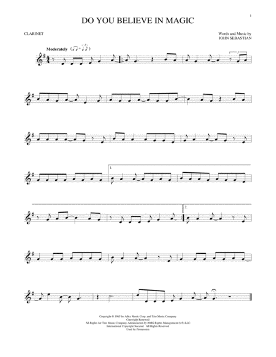 Do You Believe In Magic Clarinet Solo scores gallery preview page 1