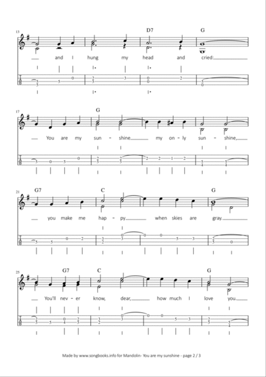 You Are My Sunshine Mandolin scores gallery preview page 2