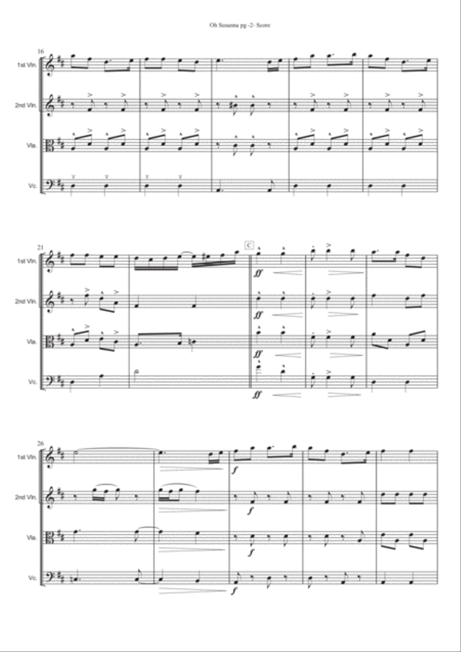 Oh Susanna for String Quartet String Quartet scores gallery preview page 4
