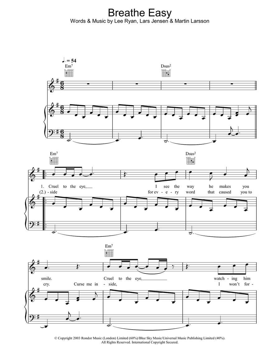 Breathe Easy Piano, Vocal, Guitar scores gallery preview page 1