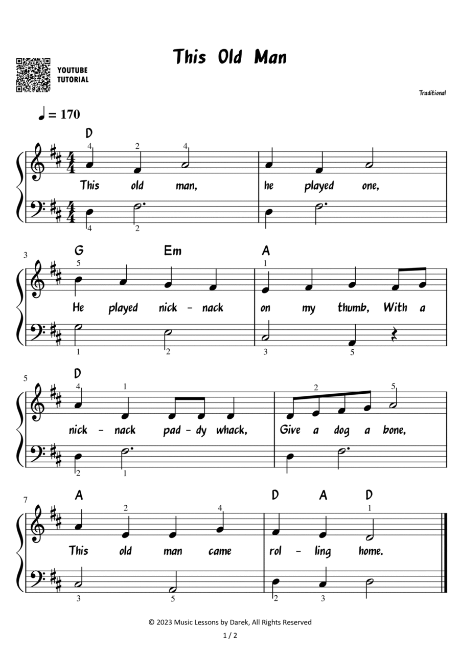 This Old Man – Traditional Children Song [EASY] Easy Piano scores gallery preview page 1
