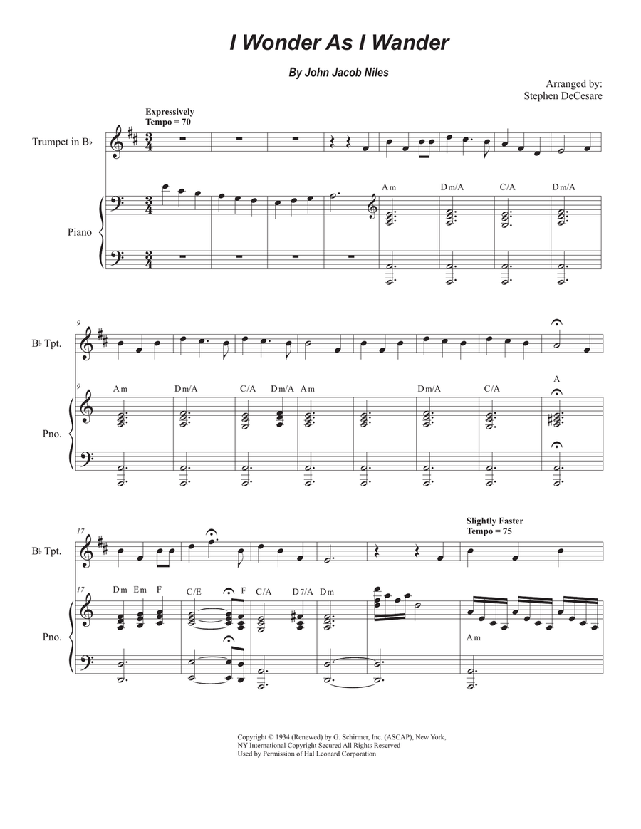 I Wonder As I Wander Trumpet Solo scores gallery preview page 1