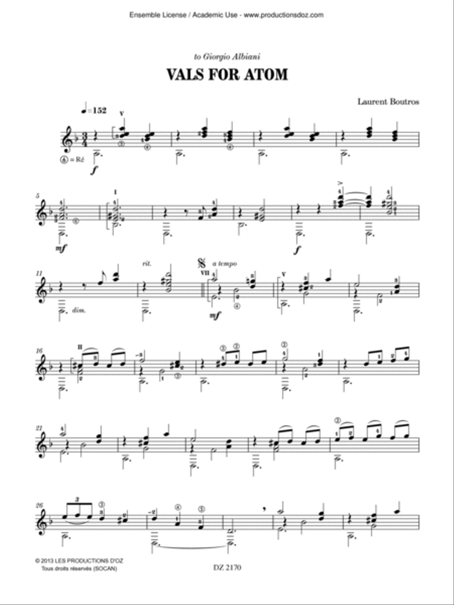 Vals for Atom Vals for Atom Classical Guitar scores gallery preview page 2
