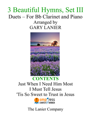 Book cover for Gary Lanier: 3 BEAUTIFUL HYMNS, Set III (Duets for Bb Clarinet & Piano)