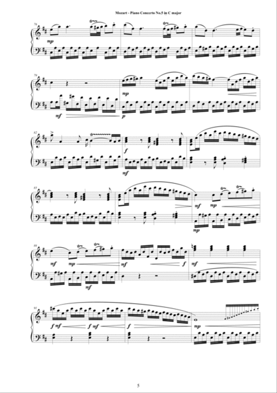 Mozart - Piano Concerto No.5 in D major K 175 - Complete Piano Version Piano Solo scores gallery preview page 5