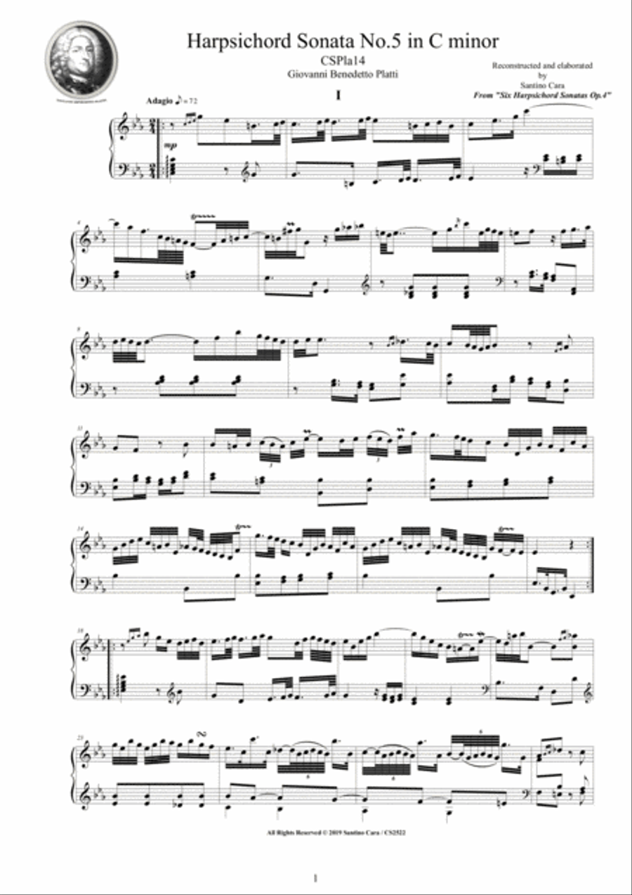 Platti - Harpsichord (or Piano) Sonata No.5 in C minor Op.4 CSPla14 Harpsichord scores gallery preview page 1
