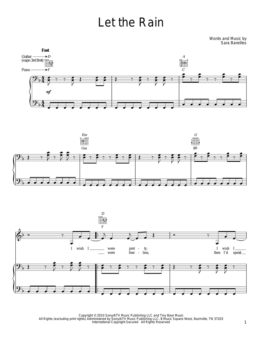 Let The Rain Let The Rain Piano, Vocal, Guitar scores gallery preview page 1