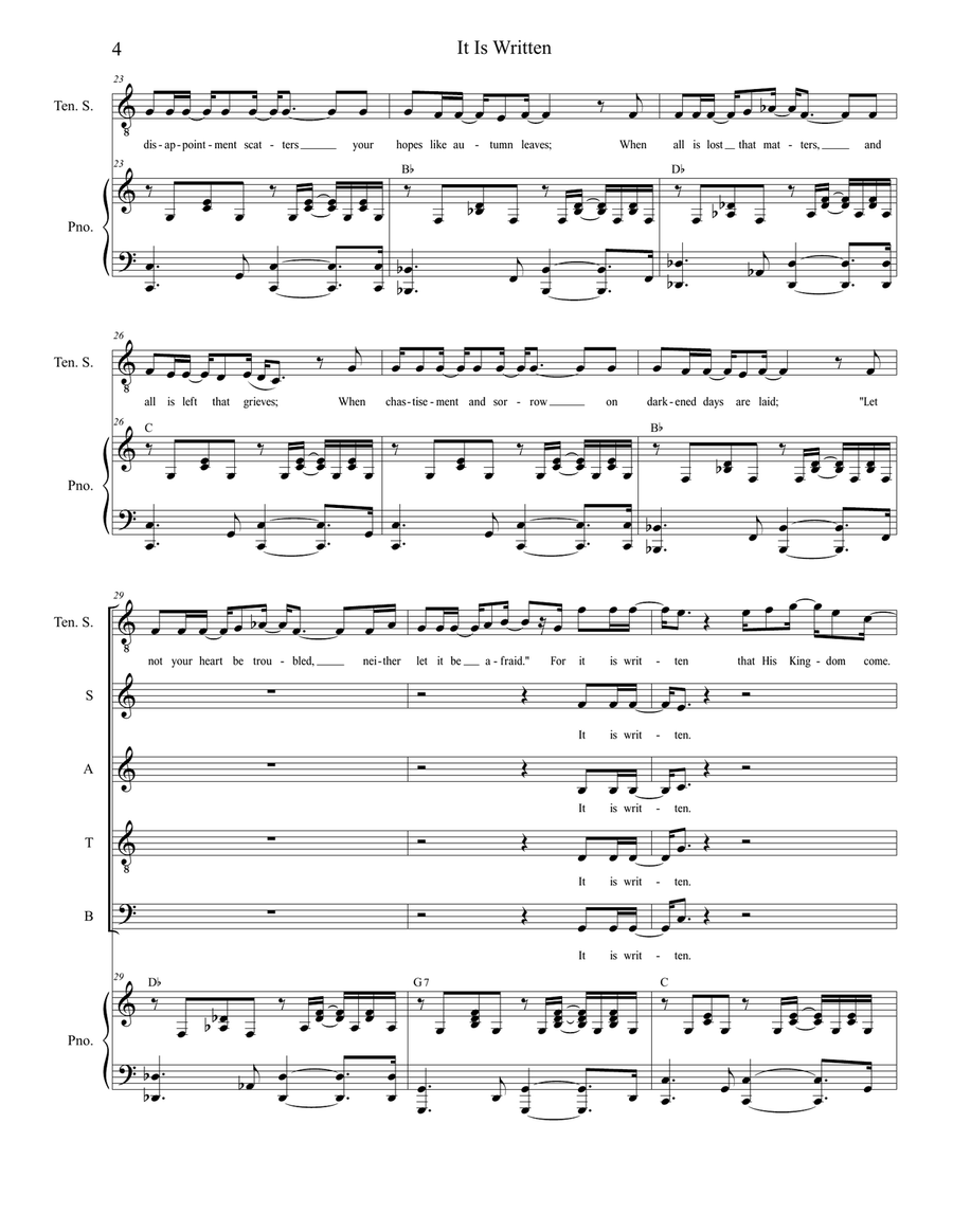 It Is Written (Tenor solo and SATB) 4-Part scores gallery preview page 5