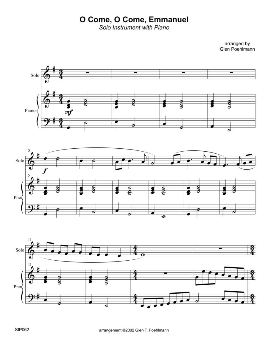 O COME O COME EMMANUEL - SOLO INSTRUMENT (or Group) with Piano Accompaniment Large Ensemble scores gallery preview page 1