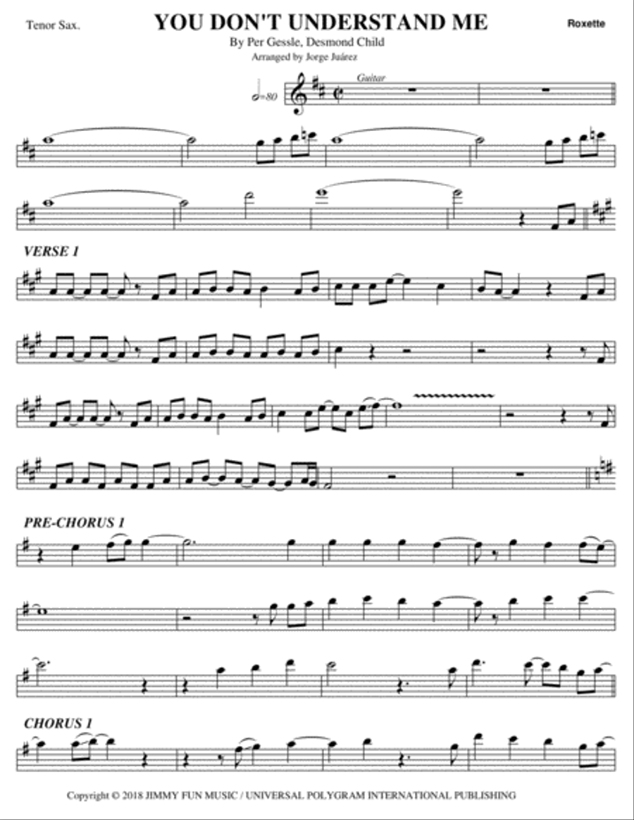 You Don't Understand Me Tenor Saxophone scores gallery preview page 1