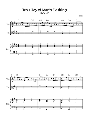 Jesu, Joy of Man's Desiring - Violin and Viola with piano and chords