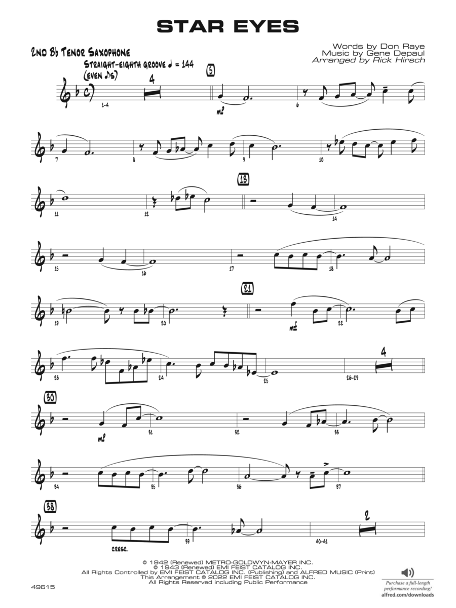 Star Eyes: 2nd B-flat Tenor Saxophone Jazz Ensemble scores gallery preview page 1