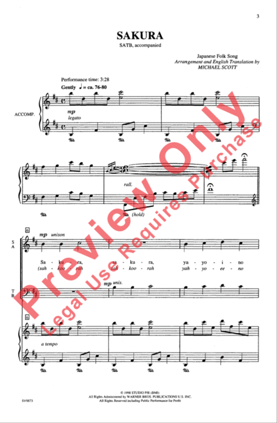 Sakura (Japanese Folk Song) 4-Part scores gallery preview page 3
