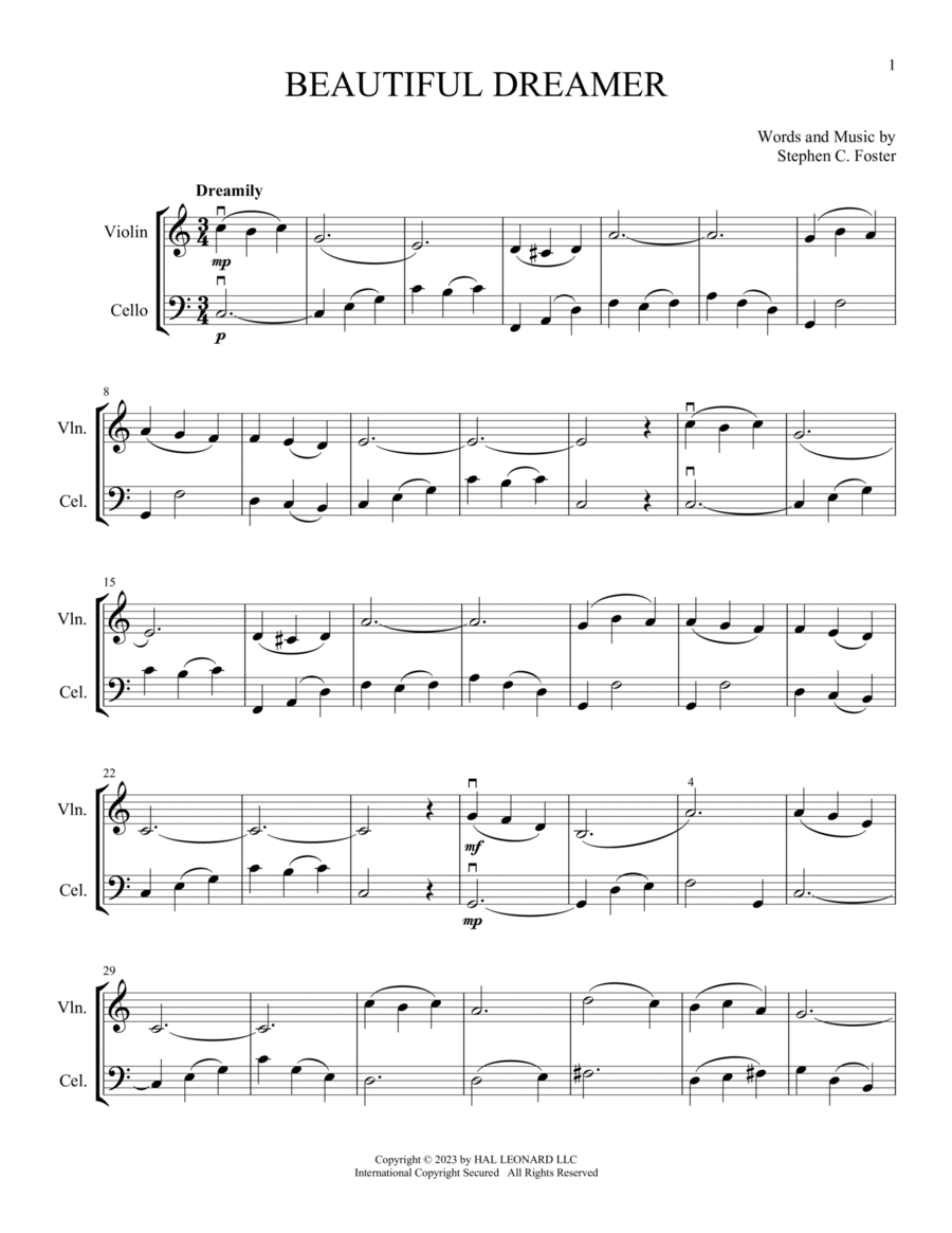 Beautiful Dreamer (arr. Michelle Hynson) String Duet scores gallery preview page 1