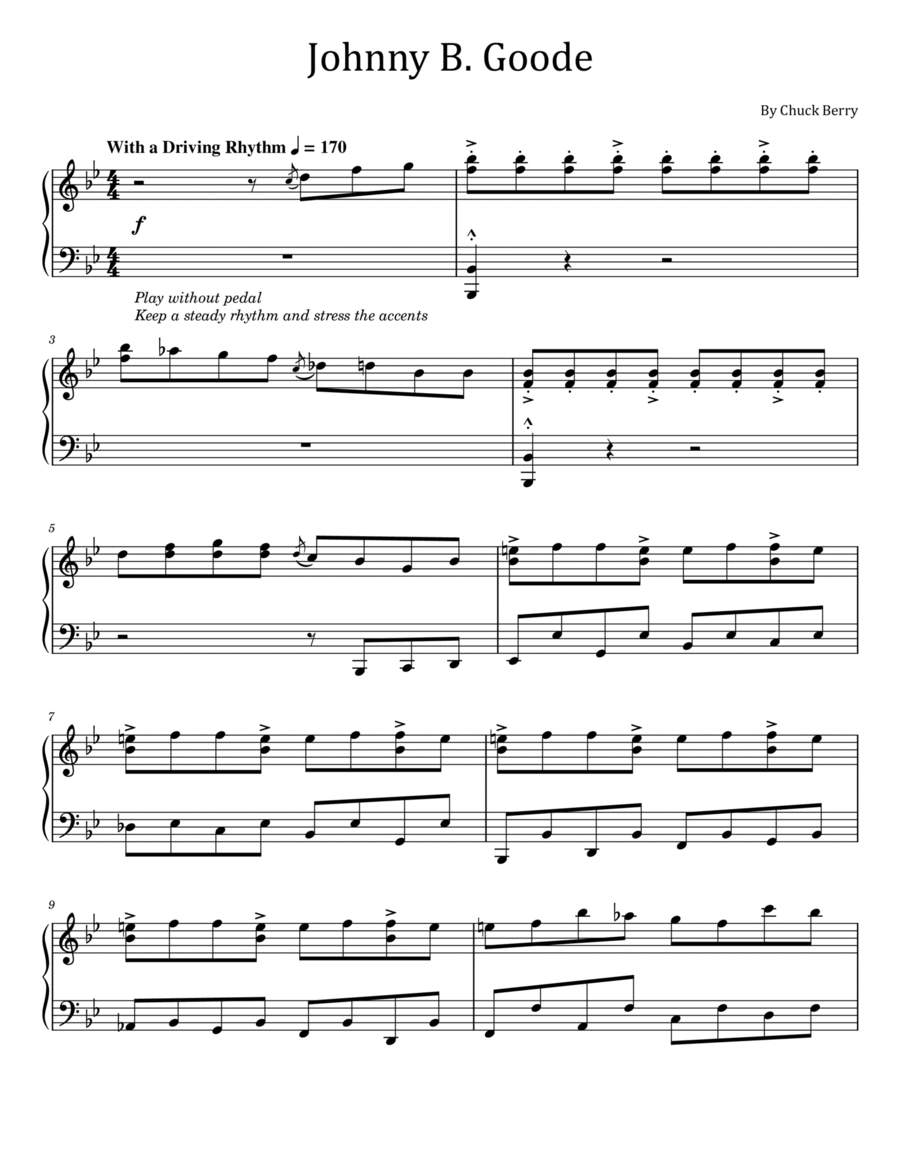 Johnny B. Goode Johnny B. Goode Piano Solo scores gallery preview page 1