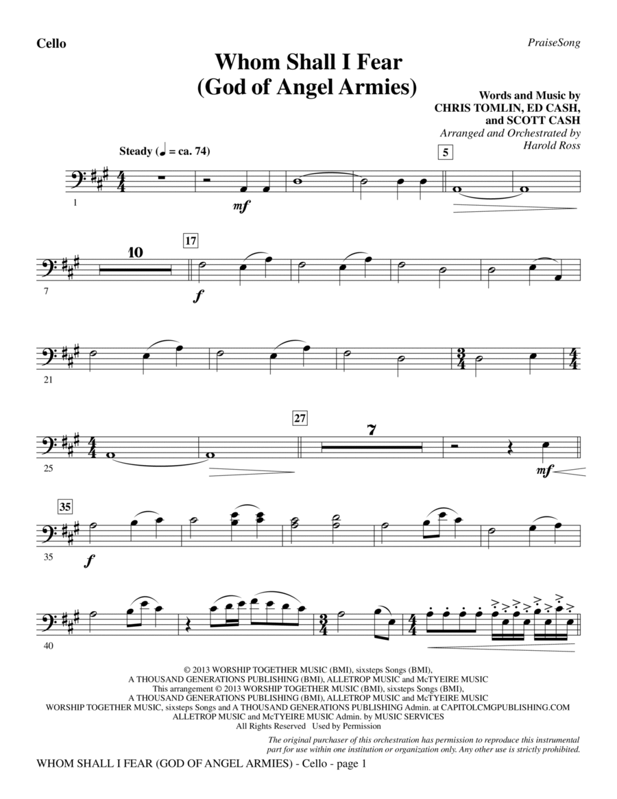 Whom Shall I Fear (God of Angel Armies) - Cello Choir scores gallery preview page 1