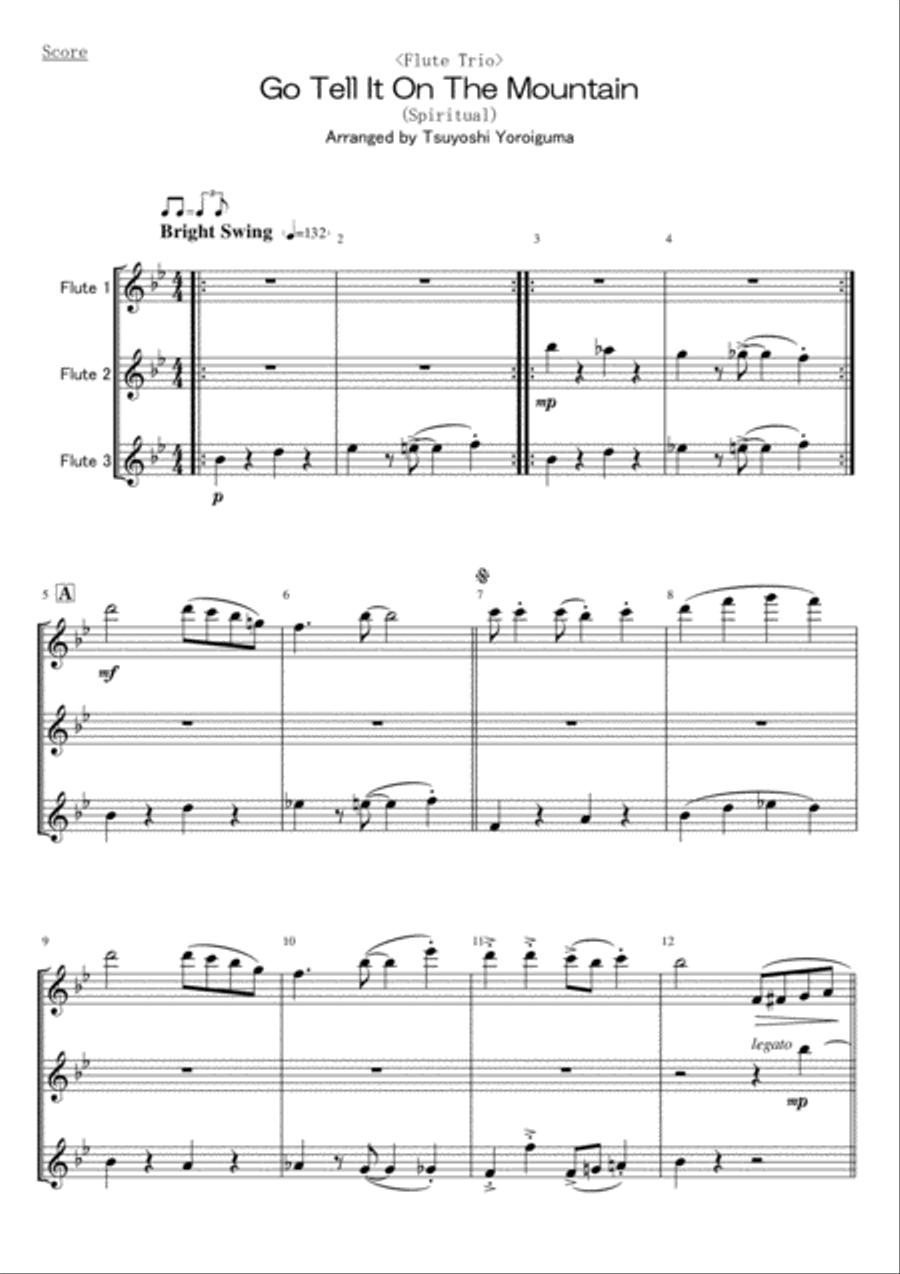 <Flute Trio> Go Tell It On The Mountain Flute Trio scores gallery preview page 1