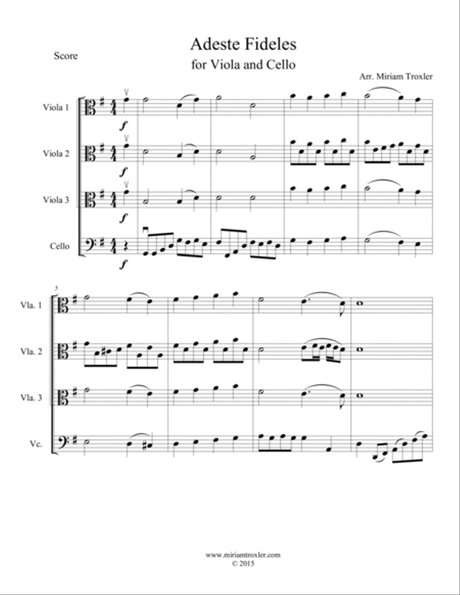 Adeste Fideles for Viola and Cello Cello scores gallery preview page 2