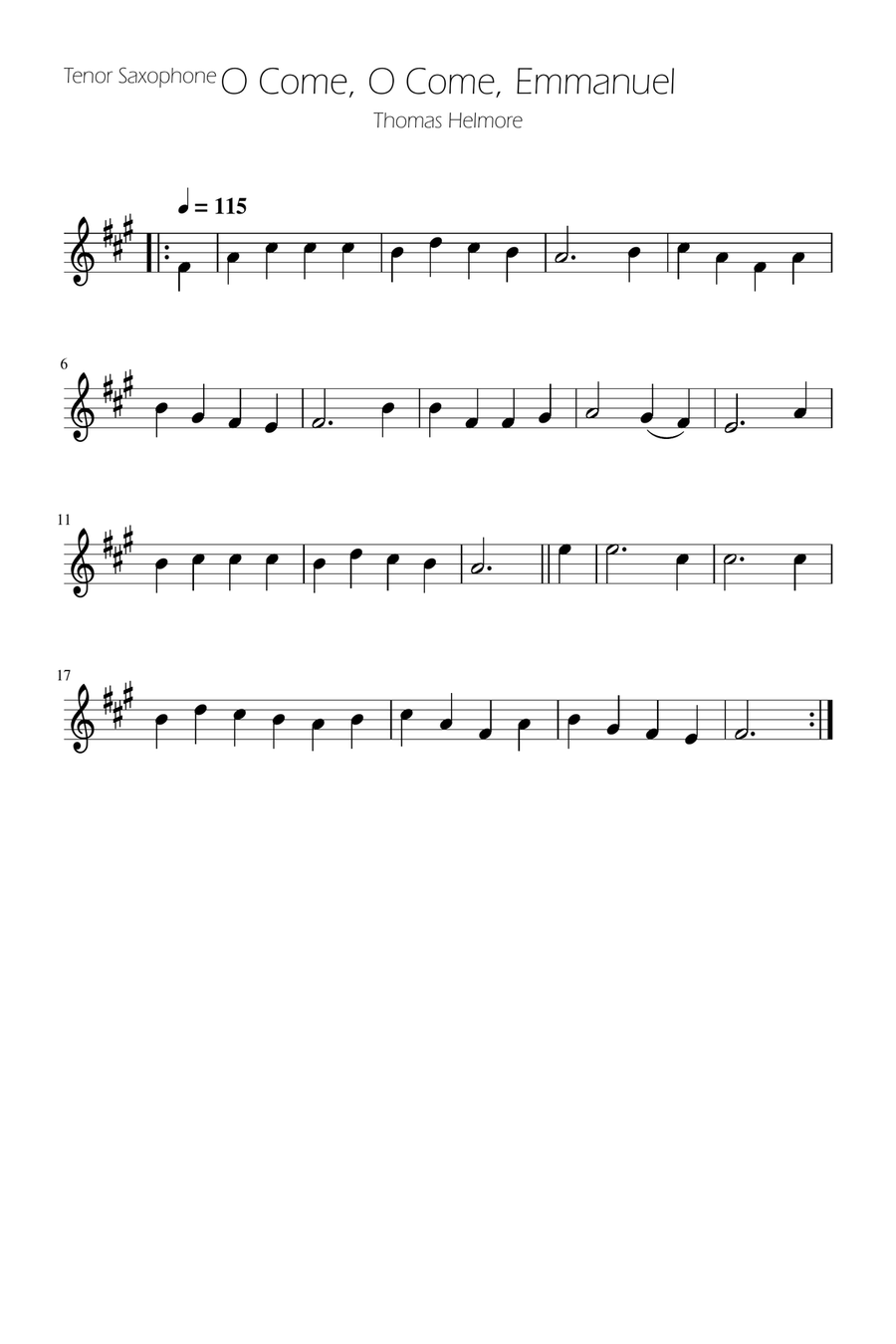 O Come, O Come, Emmanuel - Tenor Sax Solo Tenor Saxophone scores gallery preview page 1