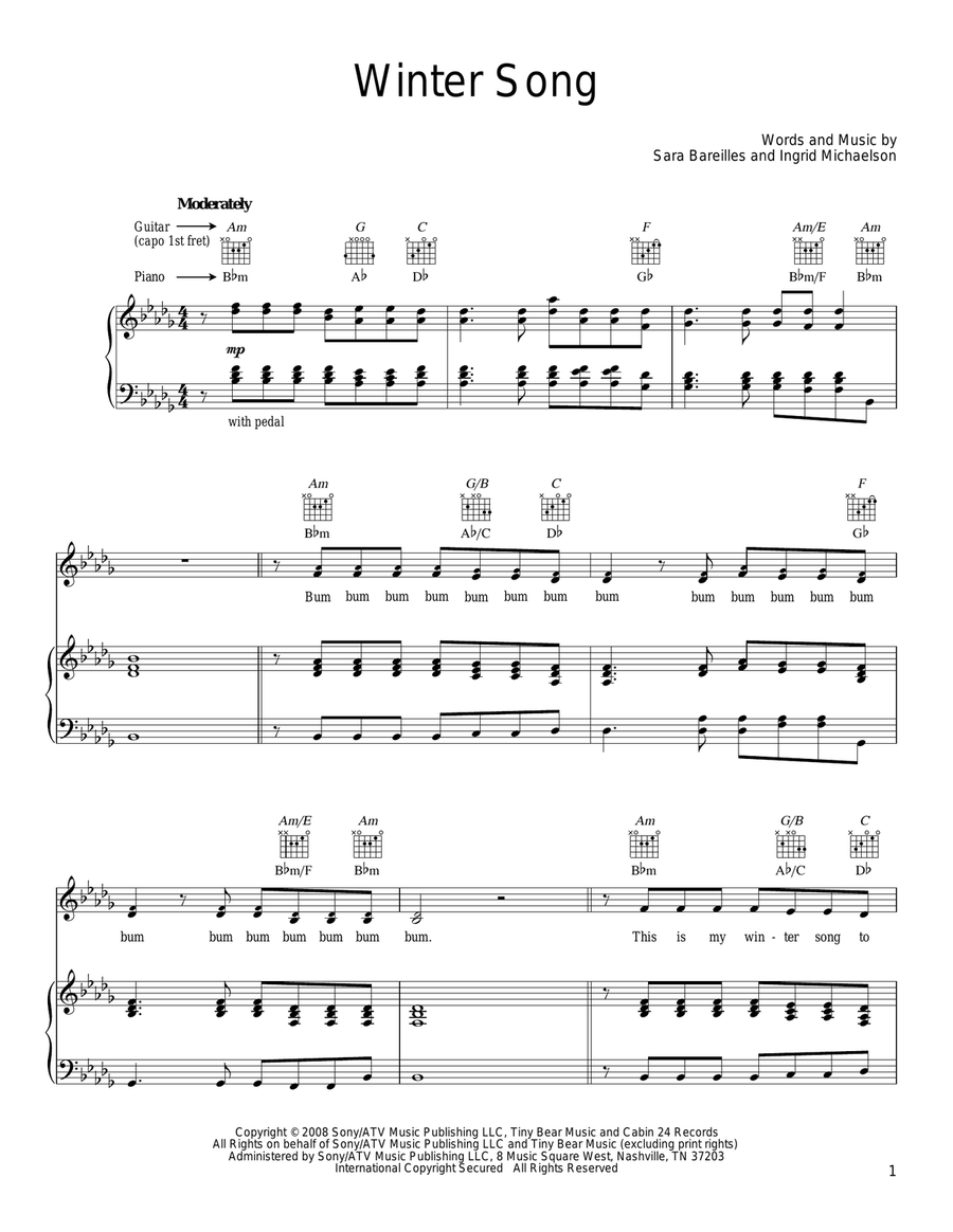 Winter Song Piano, Vocal, Guitar scores gallery preview page 1