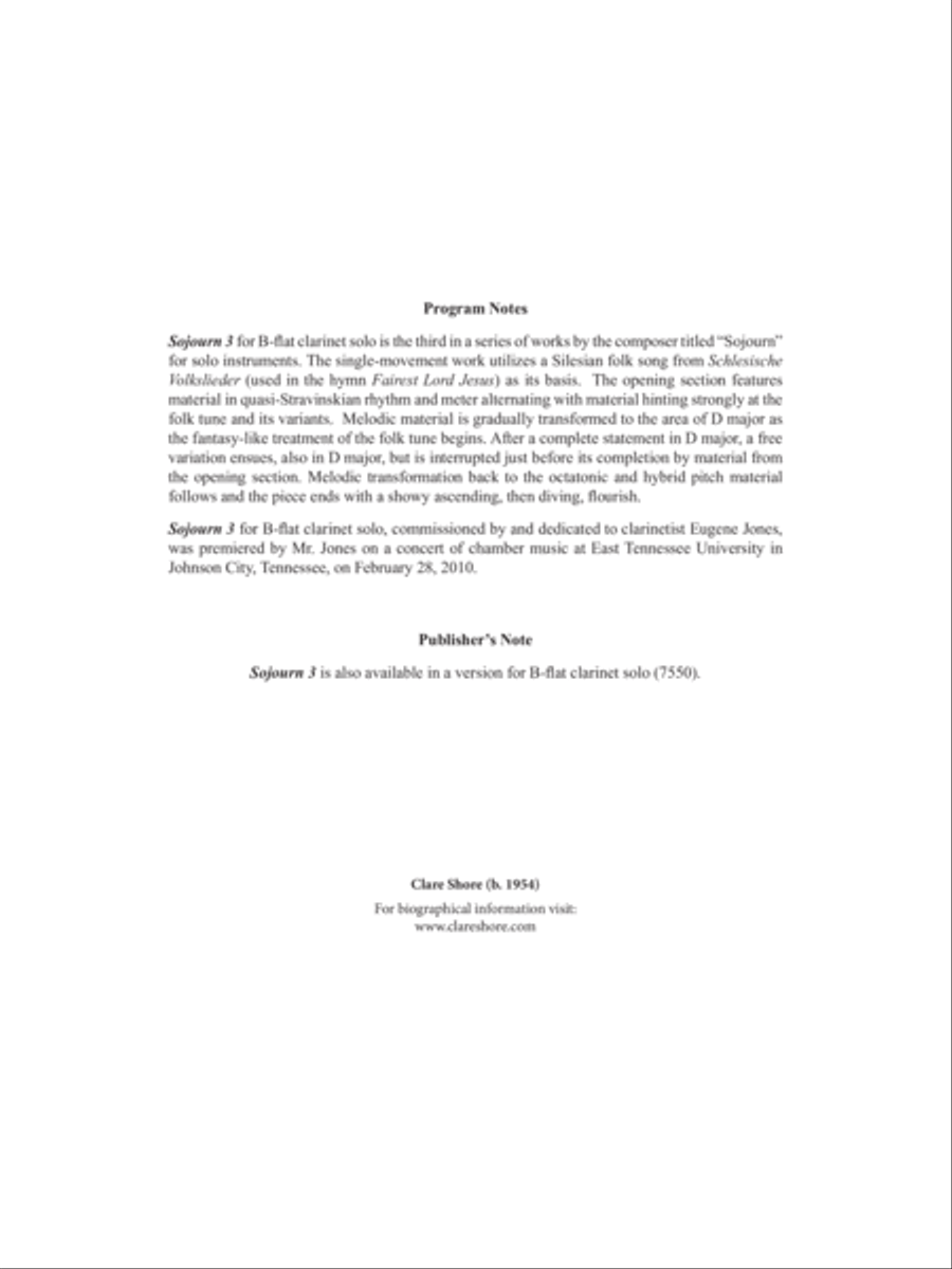 Sojourn 3 B-Flat Clarinet scores gallery preview page 1
