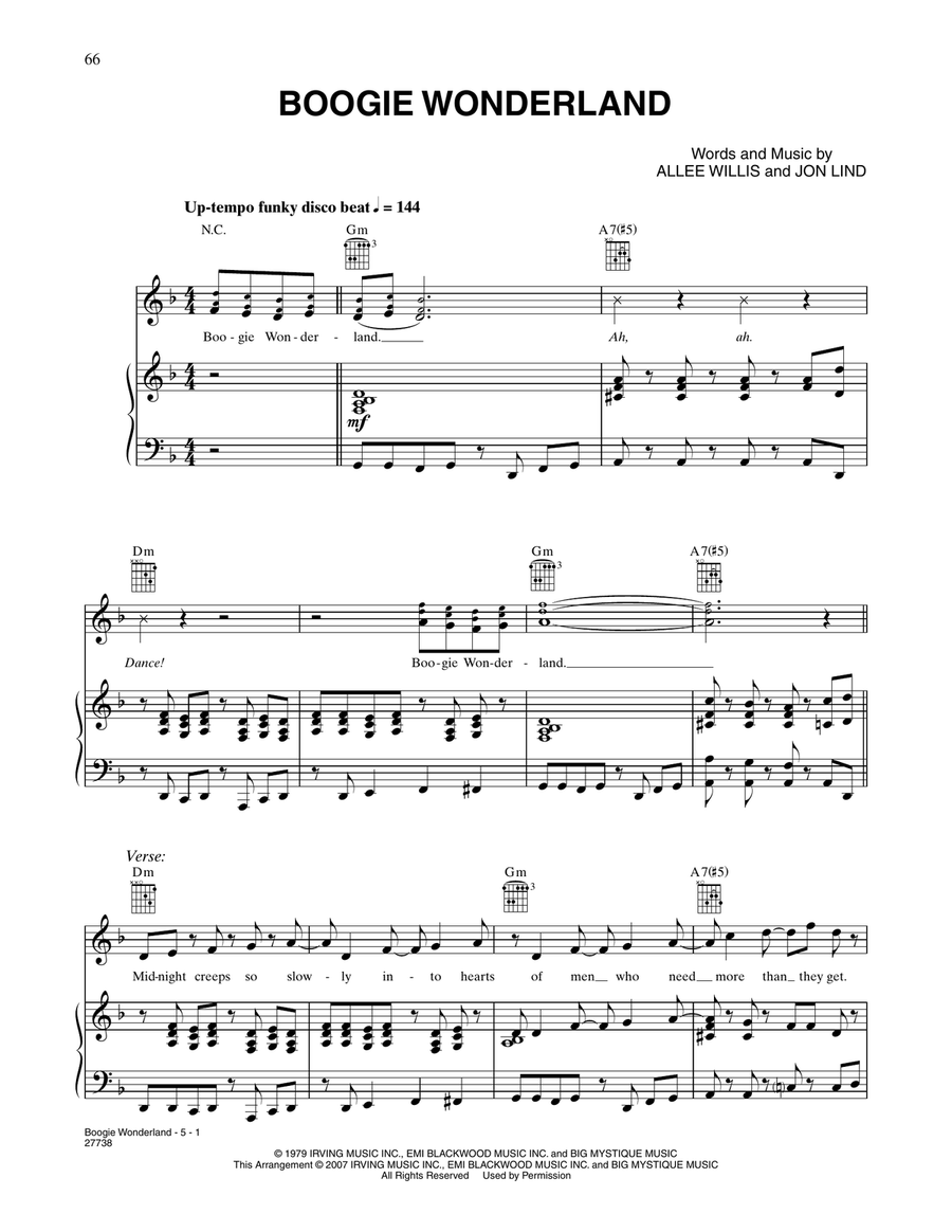 Boogie Wonderland (from Happy Feet) Piano, Vocal, Guitar scores gallery preview page 1