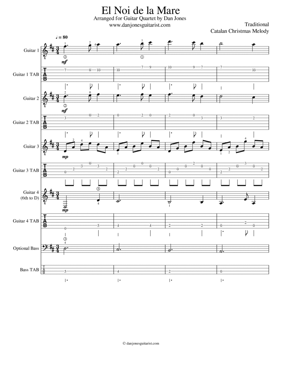 El Noi de la Mare for Four Guitars Guitar Ensemble scores gallery preview page 1