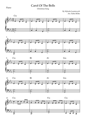 Carol Of The Bells (Christmas Song) for Easy Piano Solo with Chords (Eb/Cm)