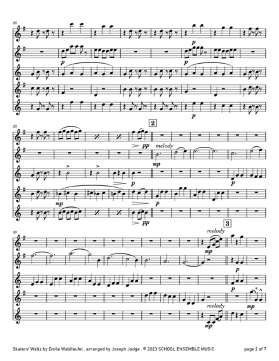 Skaters' Waltz by Waldteufel for Saxophone Quartet in Schools Saxophone Quartet scores gallery preview page 2
