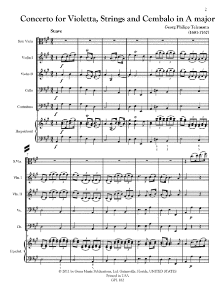 Concerto in A major, TWV 51:A5 for Solo Violetta, 2 Violini, Cello & Cembalo