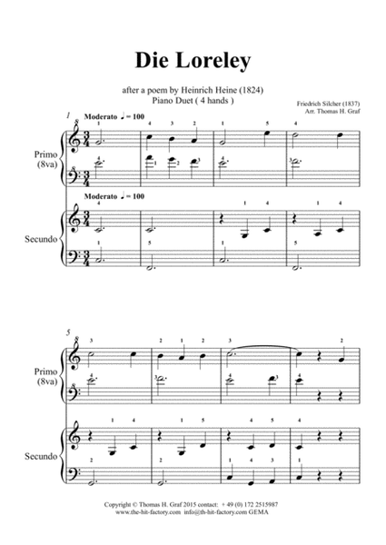 Die Loreley - Ich weiß nicht was soll es bedeuten - German Folk Song - Piano Duet (4 Hands)