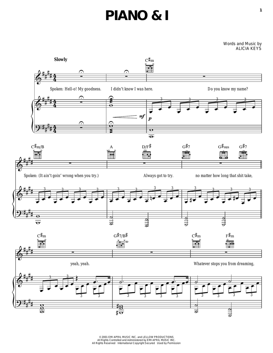 Piano & I Piano, Vocal, Guitar scores gallery preview page 1