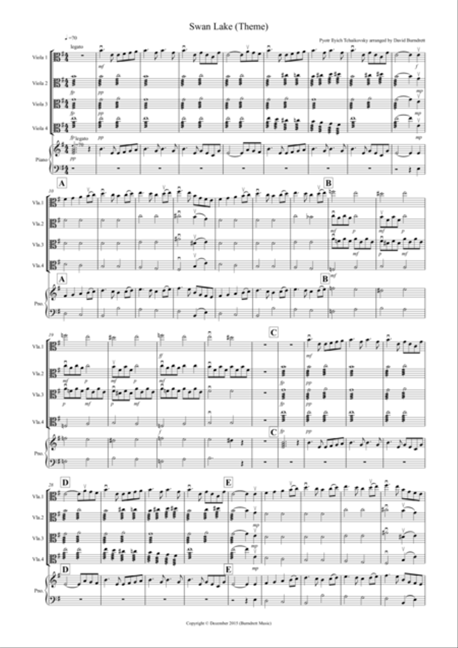 Swan Lake Theme for Viola Quartet Viola Solo scores gallery preview page 1