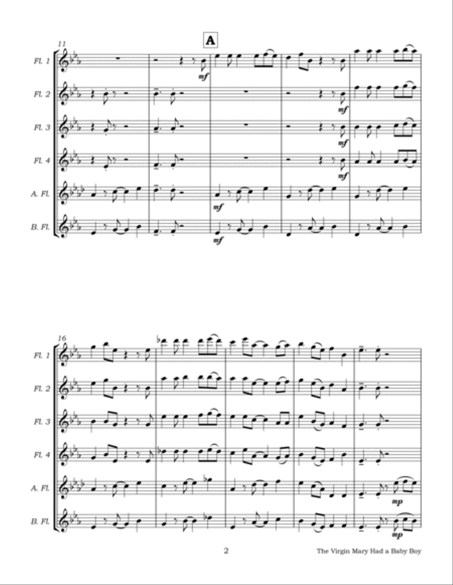 The Virgin Mary Had a Baby Boy for Flute Choir Flute Choir scores gallery preview page 6