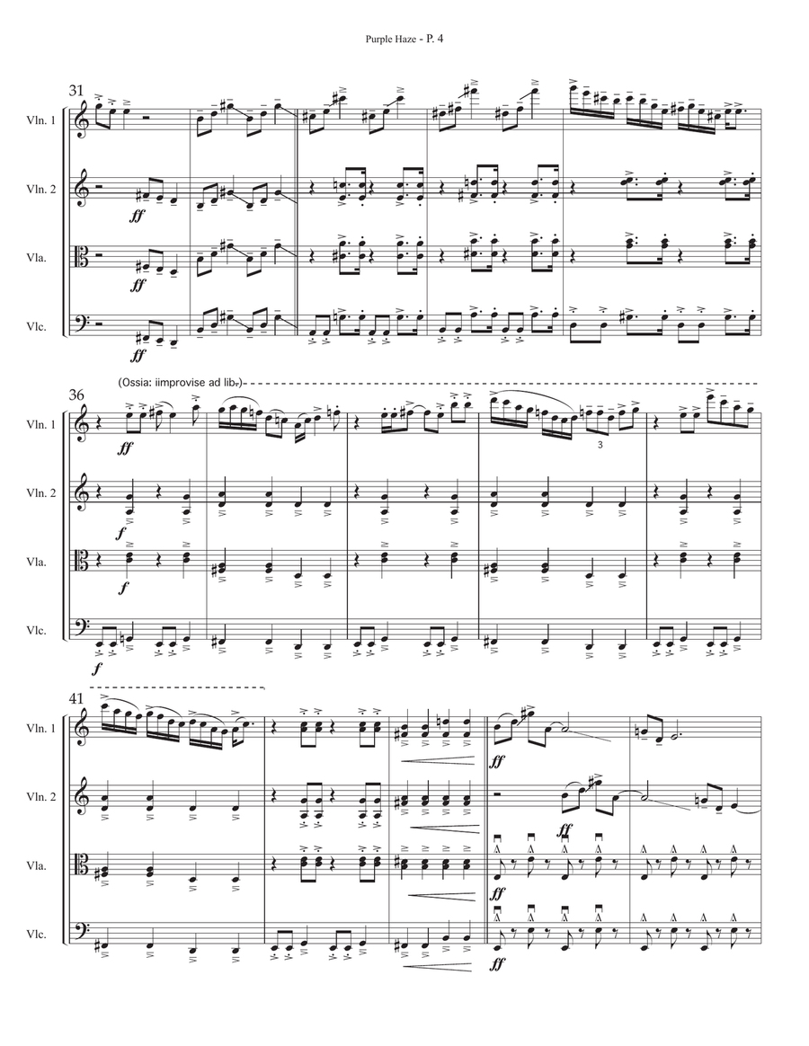 Purple Haze String Quartet scores gallery preview page 4