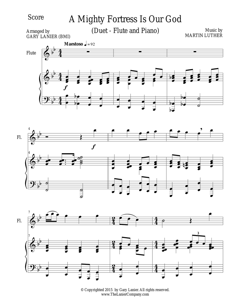 A MIGHTY FORTRESS IS OUR GOD (Duet – Flute and Piano/Score with Flute Part included) Flute Solo scores gallery preview page 2