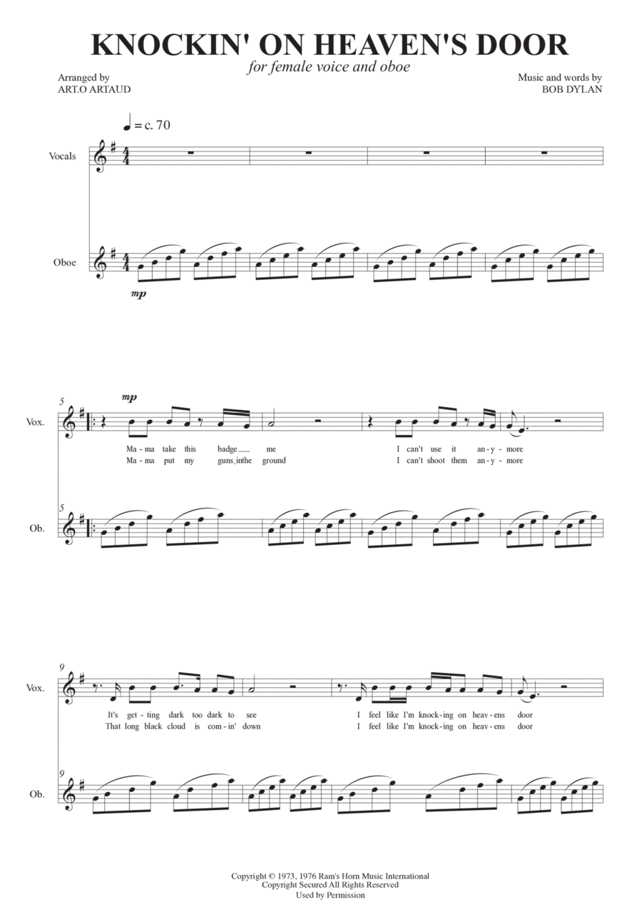 Knockin' On Heaven's Door Chamber Music scores gallery preview page 1