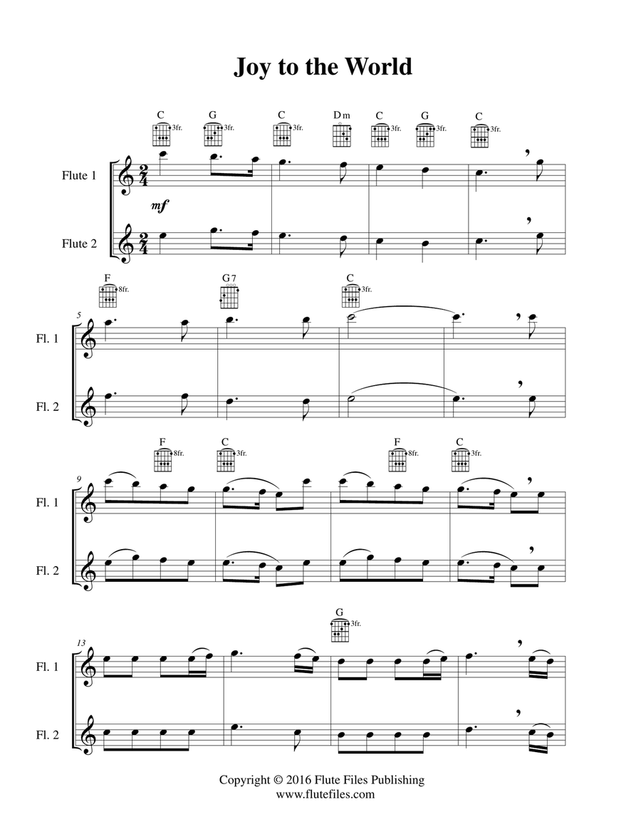Joy to the World - Flute Duet with Guitar Chords Flute Duet scores gallery preview page 3