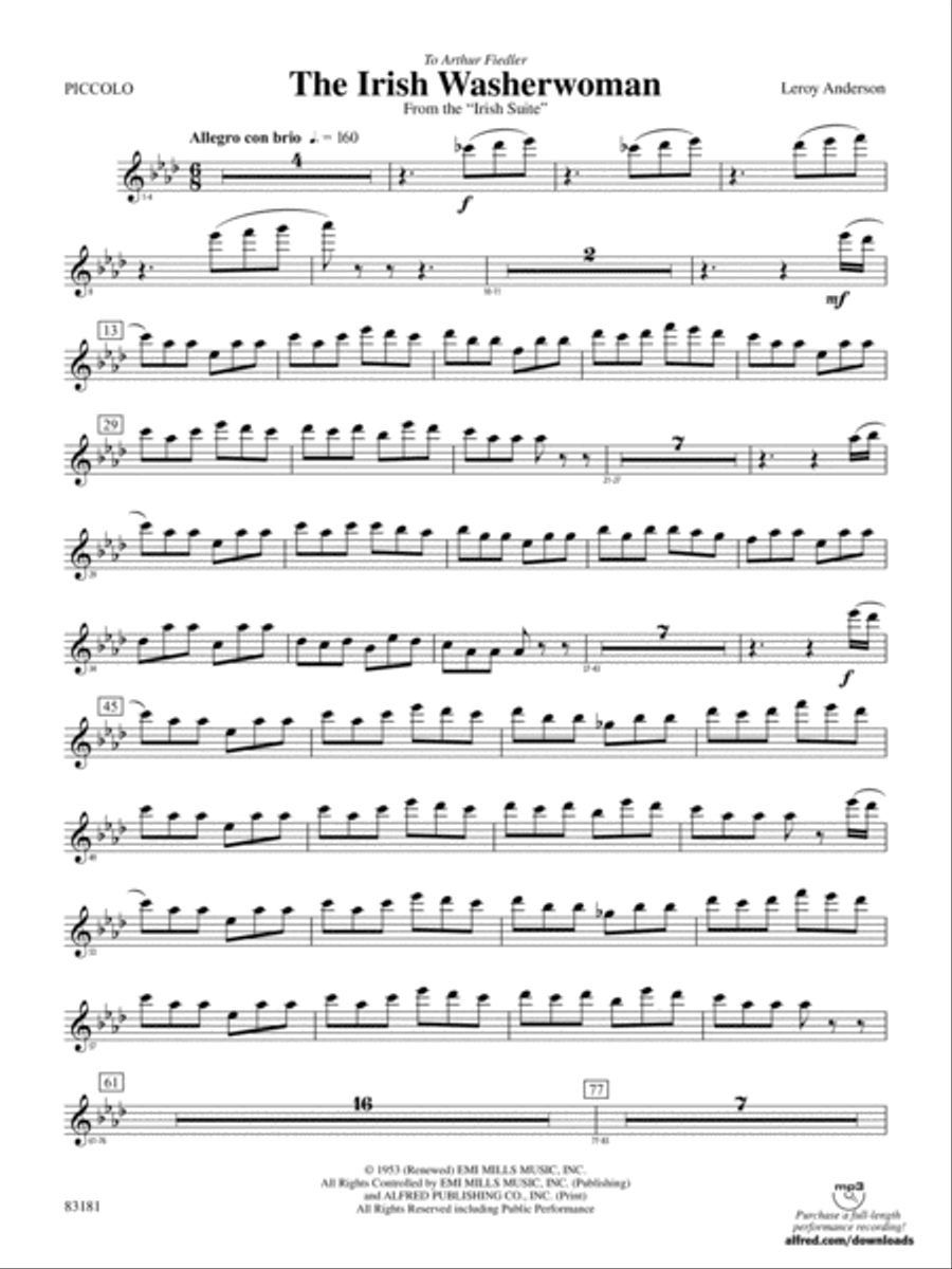 The Irish Washerwoman (from the Irish Suite): Piccolo Concert Band scores gallery preview page 1