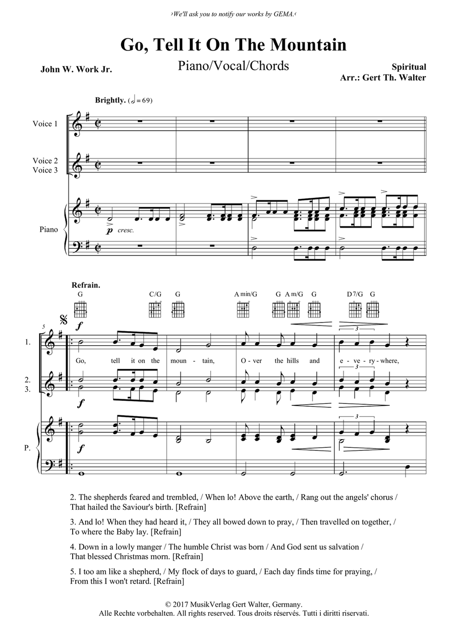 Go, Tell It On The Mountain Voice scores gallery preview page 1
