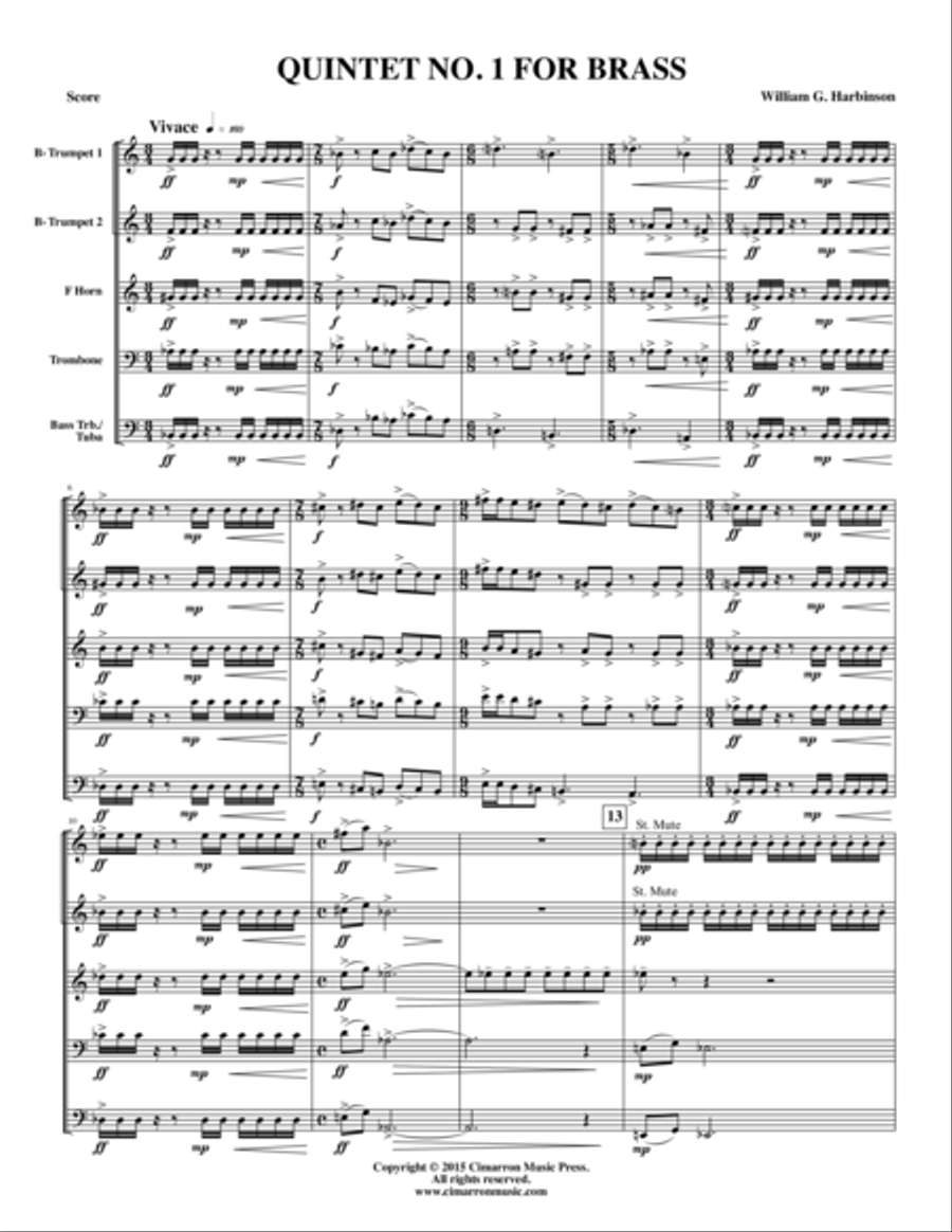 Quintet No. 1 for Brass Quintet No. 1 for Brass Brass Quintet scores gallery preview page 1