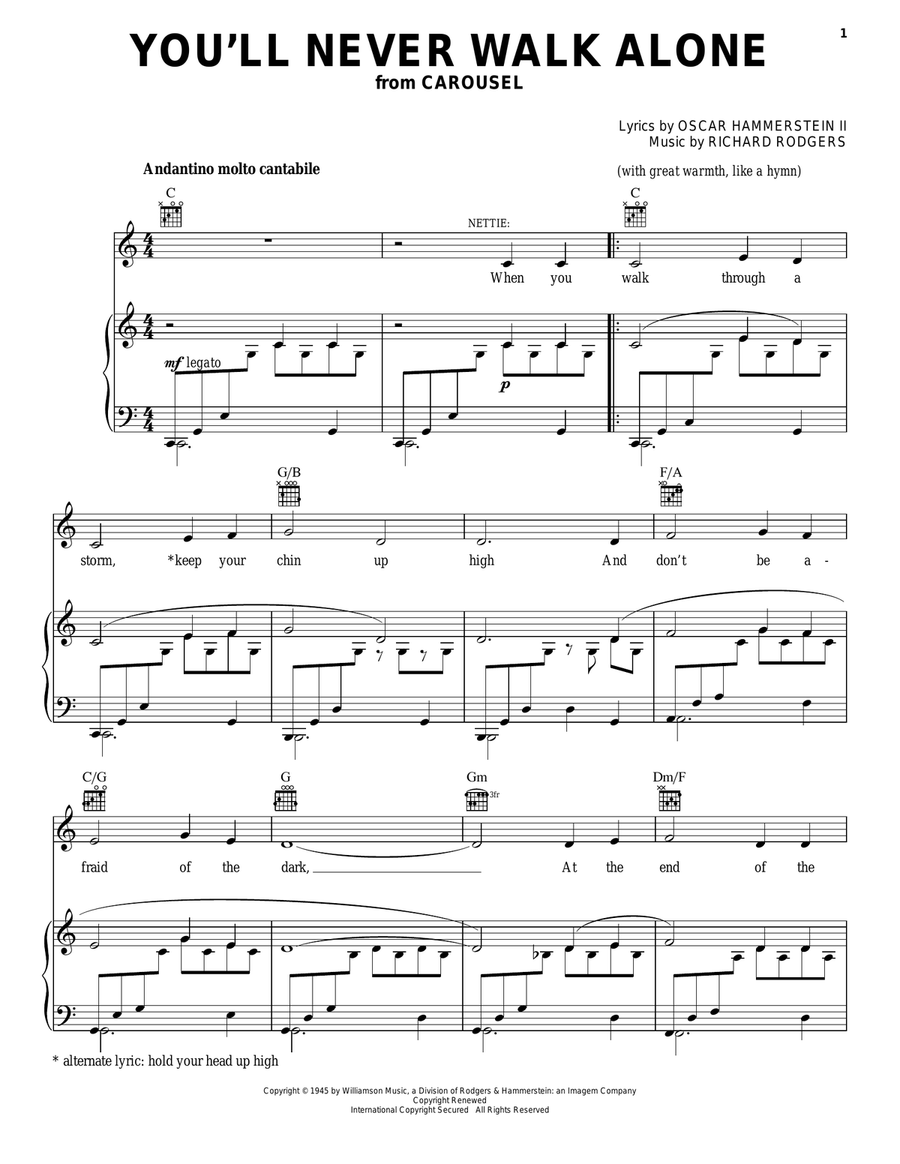 You'll Never Walk Alone (from Carousel) Piano, Vocal, Guitar scores gallery preview page 1