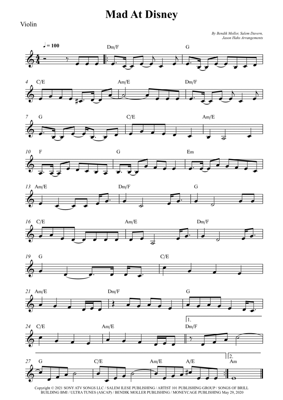 Mad At Disney Violin Solo scores gallery preview page 1