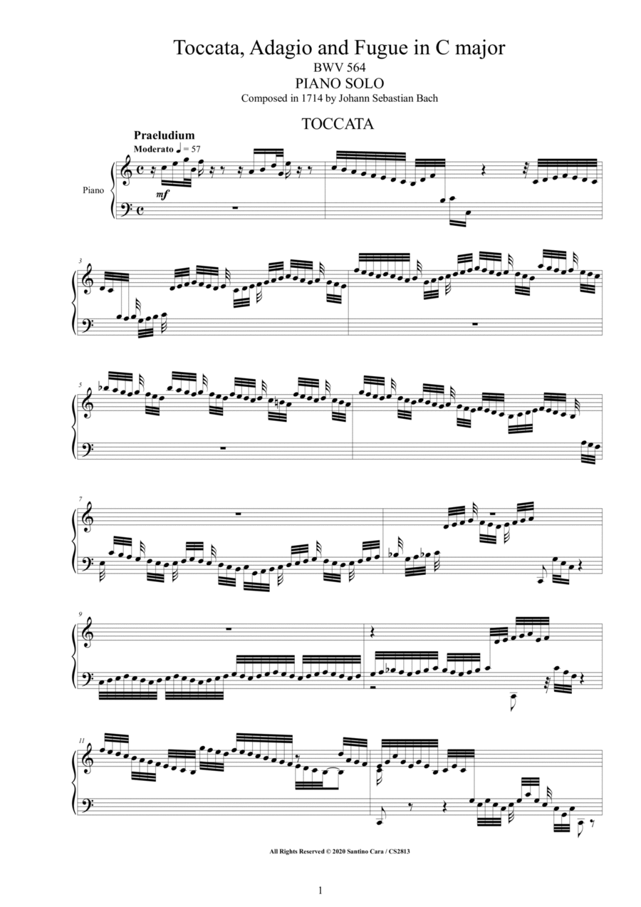 Bach - Toccata, Adagio and Fugue in C major BWV 564 for Piano Piano Solo scores gallery preview page 1