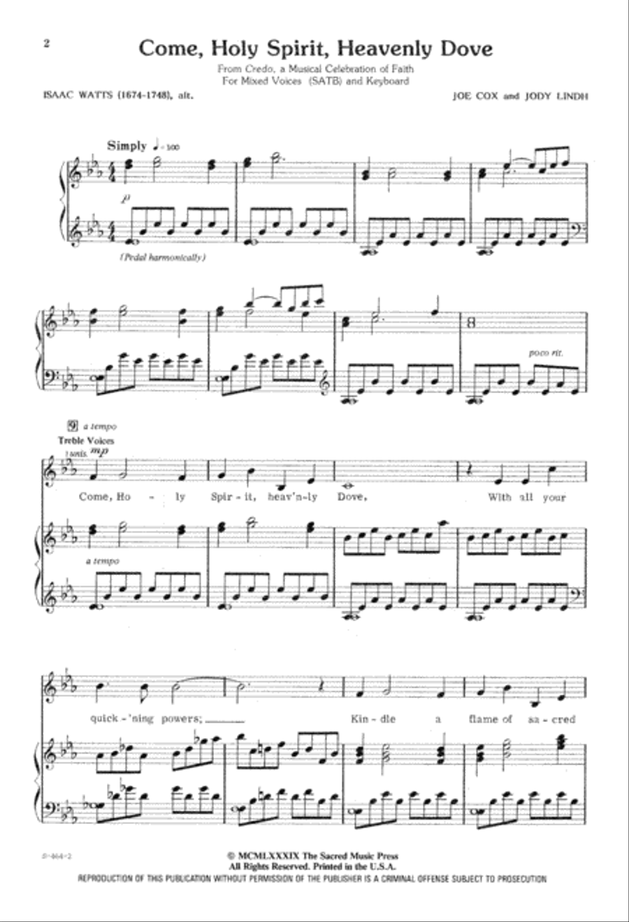 Come, Holy Spirit, Heavenly Dove 4-Part scores gallery preview page 3