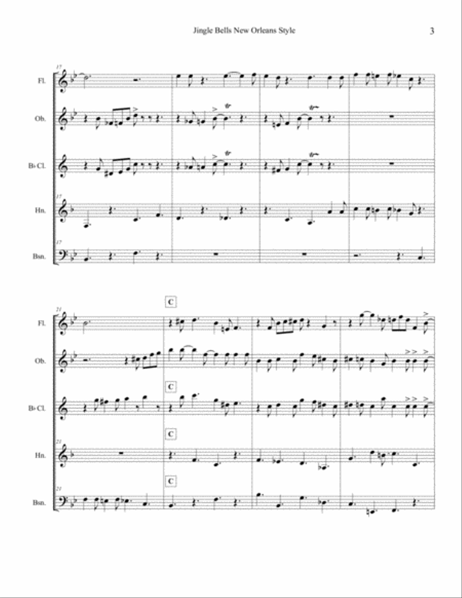 Jingle Bells New Orleans Style (Woodwind Quintet) Woodwind Quintet scores gallery preview page 3