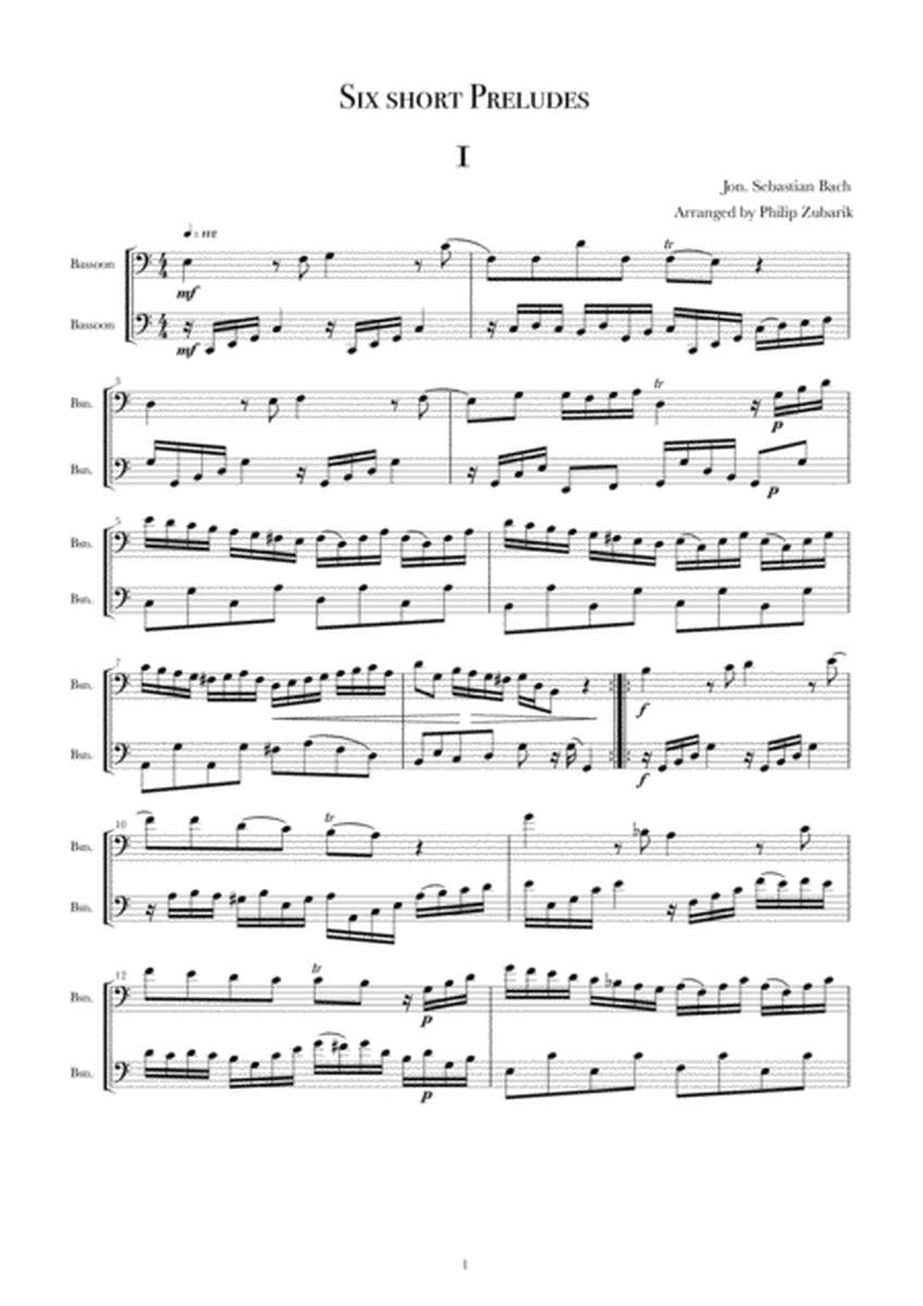 Six Short Preludes by Bach arranged for 2 Bassoons or 2 Cellos. image number null