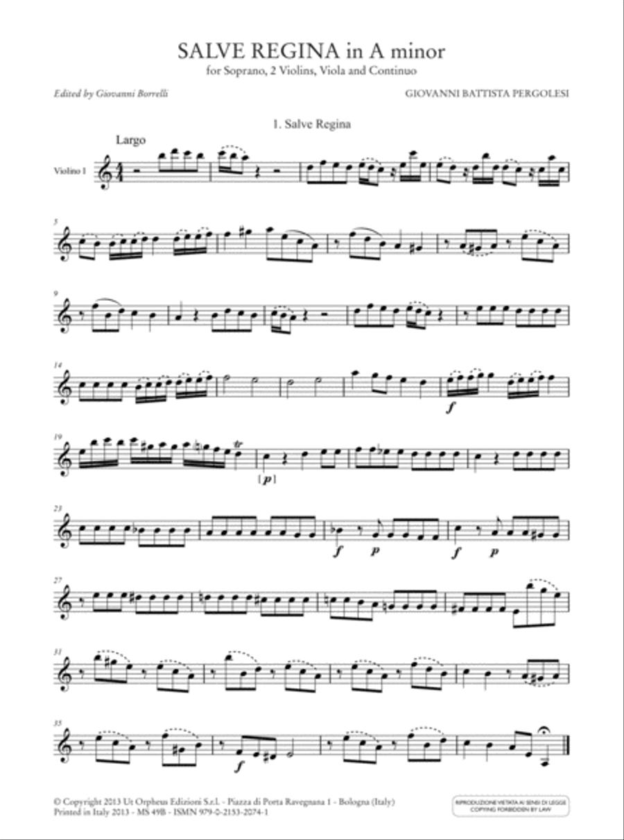 Salve Regina in A minor for Soprano, 2 Violins, Viola and Continuo Voice scores gallery preview page 2